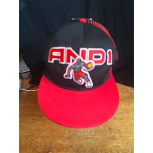 AND1 Basketball Snapback Hat Cap Black‎ & Red Embroidered Logo New With Tags